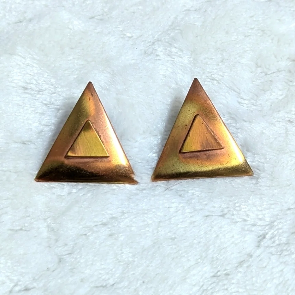 Vintage Copper Triangle Pierced Earrings